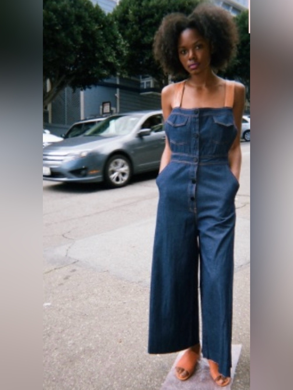 NEW Shakuhachi Cropped Denim Overalls Jumpsuit with Suede Leather Straps